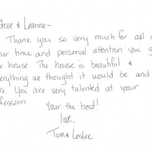 Tom and Leslee Risi personal attention thank you letter.